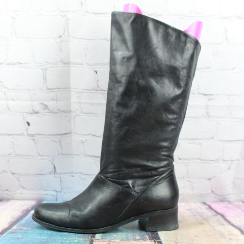 MARKON Shelly Black Soft Leather Tall Boots Size 9 - Picture 1 of 8